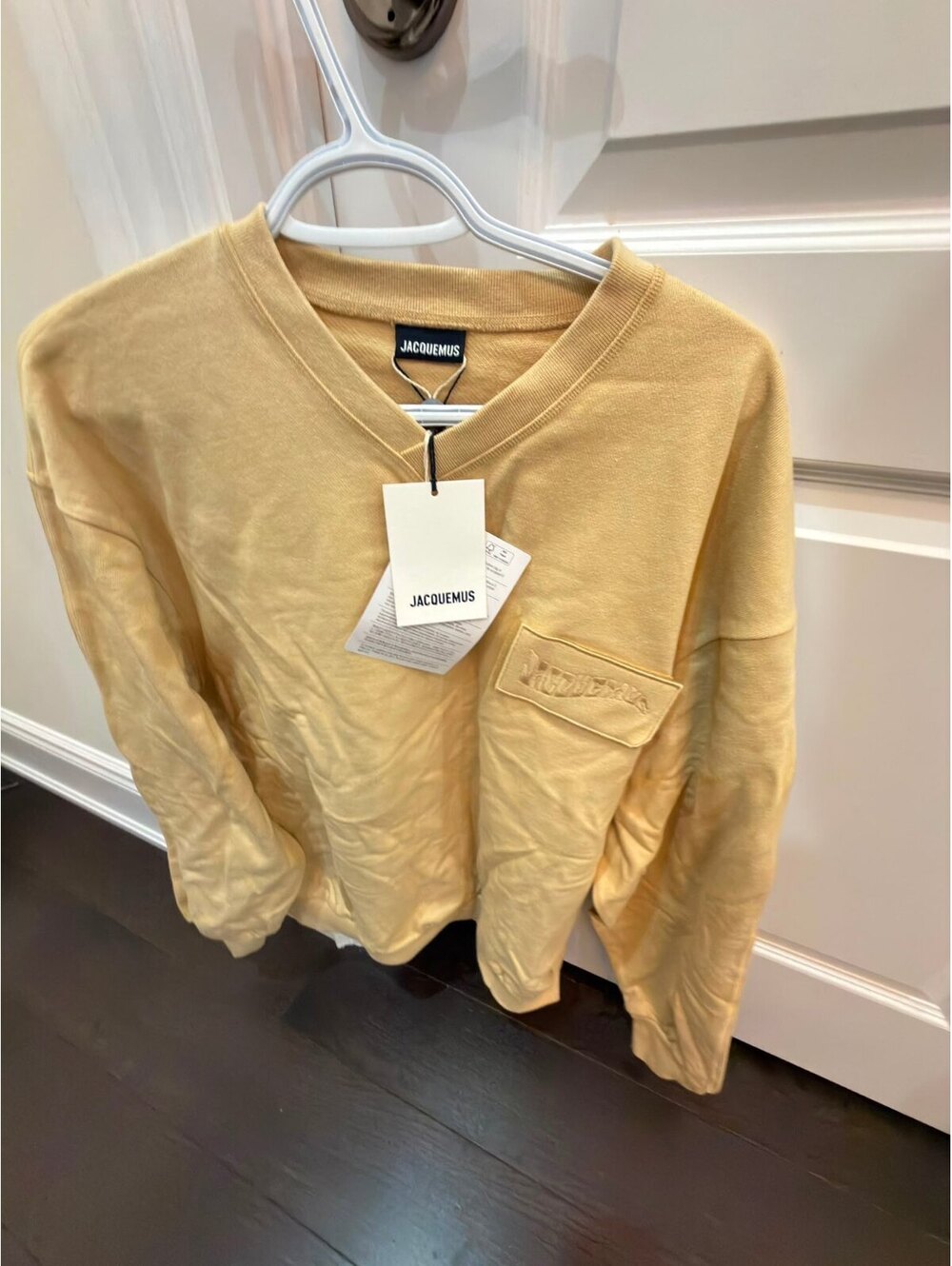 Jacquemus Beige Long Sleeve V-Neck Sweatshirt with Patch